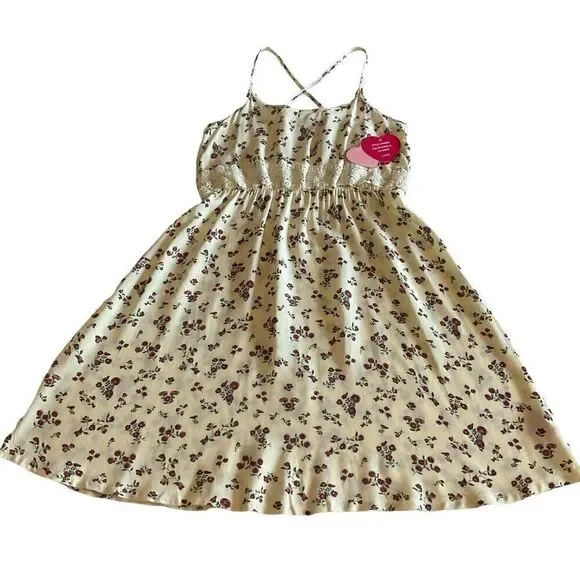 Dream Star A-Line  Knee Length Cream Floral Print Summer Dress Girls Size L - Picture 6 of 8